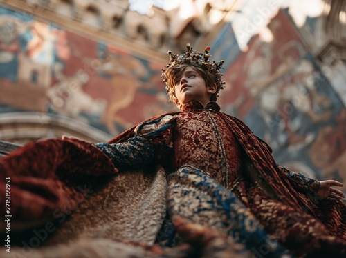 Young prince in elaborate royal costume and crown