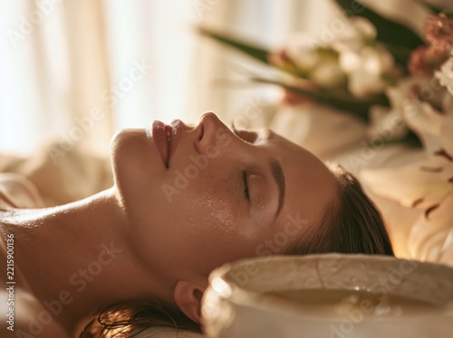 Woman relaxing during a spa facial treatment