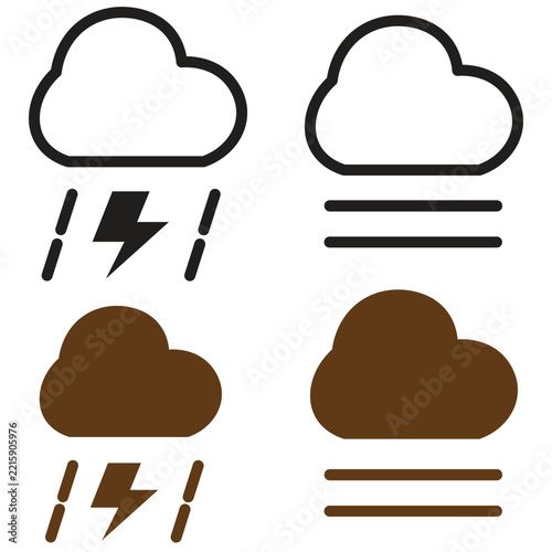 Weather Thunderstorm Lightning Rain Fog Mist Forecast Set Vector Icon