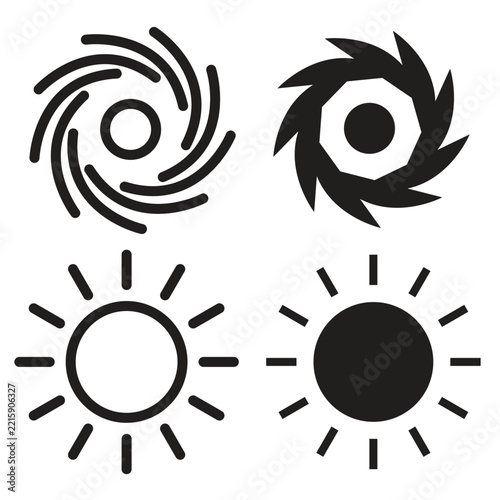Weather Typhoon Hurricane Cyclone Sun Sunny Forecast Set Vector Icon