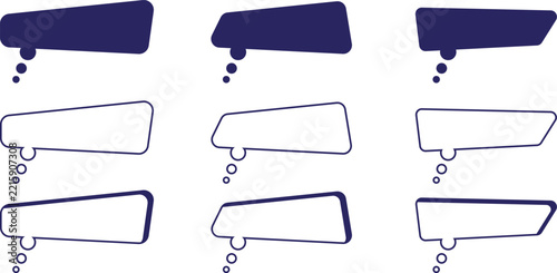 Set of dark blue and outline speech bubbles for chat