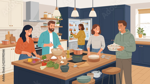 Family cooking together in modern kitchen