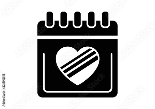 A minimal style cute calendar icon silhouette with a perfect striped white heart symbol representing a special date or romantic occasion