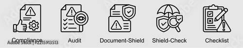 Security Compliance banner web icon set vector illustration concept with icon of compliance, audit, document shield, shield check, and checklist.