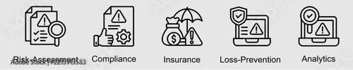 Enterprise Risk Control banner web icon set vector illustration concept with icon of risk assessment, compliance, insurance, loss prevention, and analytics.