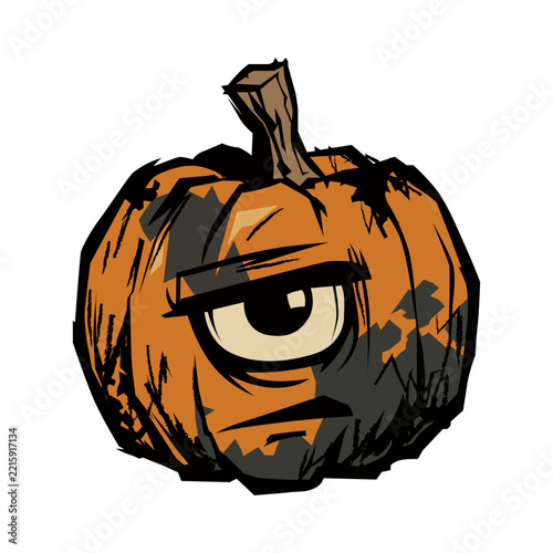 Suspicious Dark Halloween Pumpkin Vector Sticker One Eye Jack O Lantern