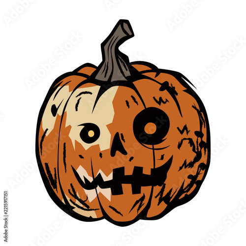 Creepy Crazy Halloween Pumpkin Vector Sticker Spooky Face Jack O Lantern