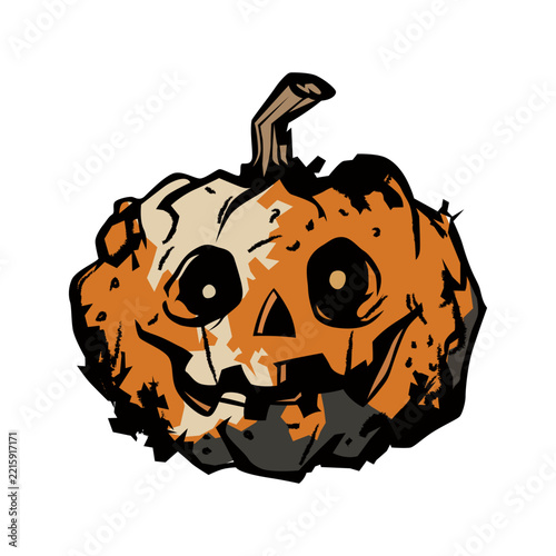 Spooky Grunge Halloween Pumpkin Vector Sticker Textured Smiling Jack O Lantern