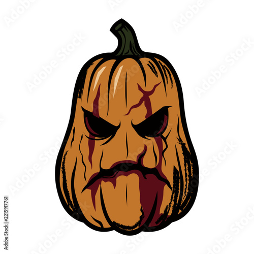 Tall Angry Halloween Pumpkin Vector Sticker Evil Ghost Face Jack O Lantern