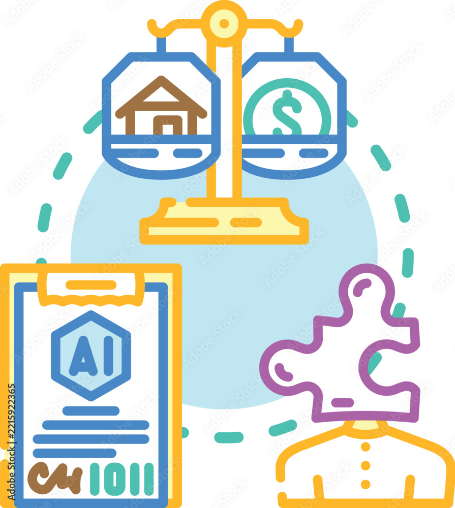 Fototapeta premium Icon concept illustrating legal professional mediating a contract dispute, bringing together parties for agreement and settlement in a business environment