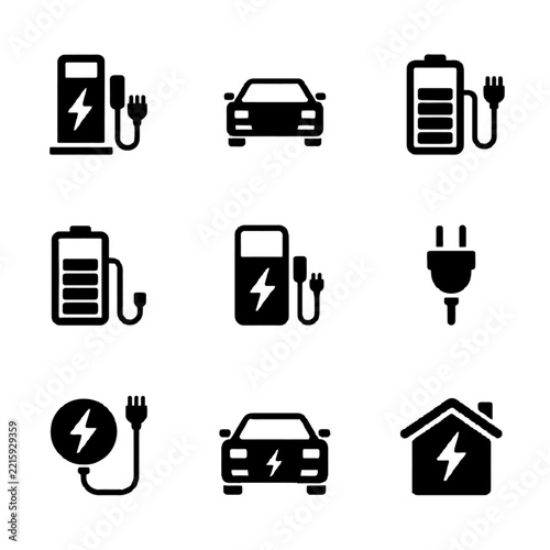 Collection of Electric Vehicle Charging Icons for Sustainable Transportation.