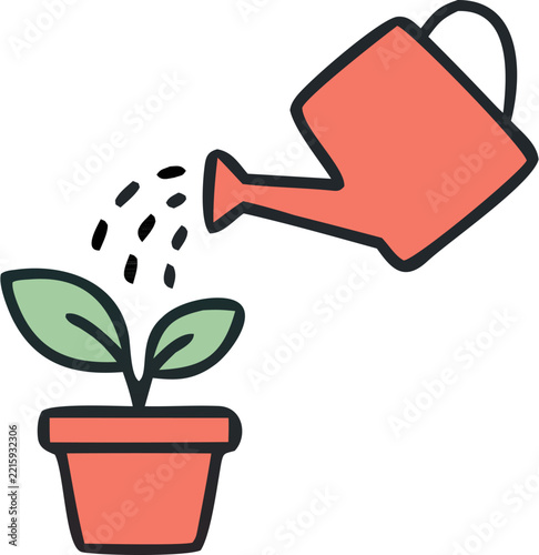 Watering Plant Eco Conservation and Growth Nurturing Vector