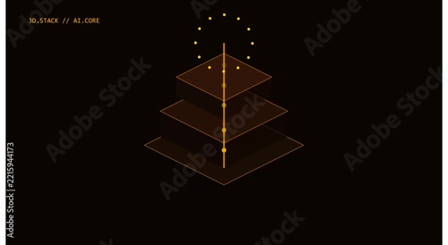 Abstract 3D isometric data stack animation with glowing digital nodes and neural network connectivity for tech and ai concepts