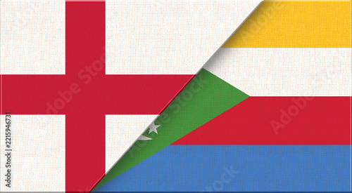 Double flag of England and Comoros on fabric texture - 3D illustration