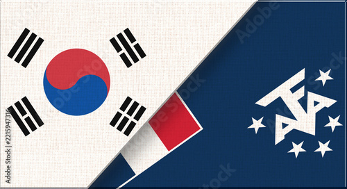 Double flag of South Korea and French Southern and Antarctic Lands on fabric