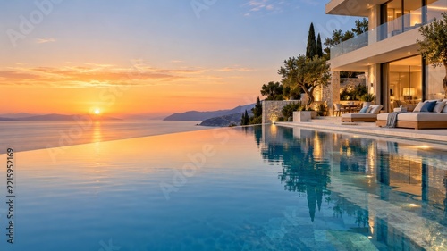 Modern Coastal Villa with Glass Terraces and a Reflective Infinity Pool