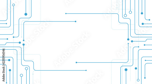 Blue digital circuit board pattern on white background for technology concept.