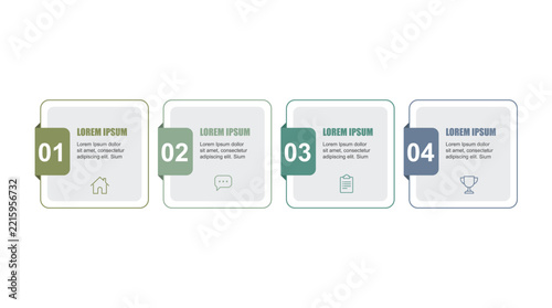 Infographic banner template with four numbered steps and text boxes for business.