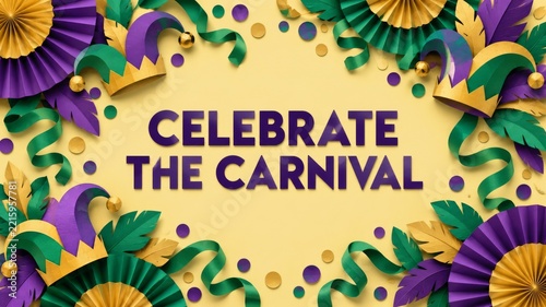 Celebrate the Carnival Paper Lettering with Jester Hats on Yellow