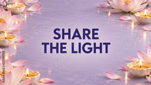 Share the Light Lettering with White Lotus Lamps on a Lavender Background