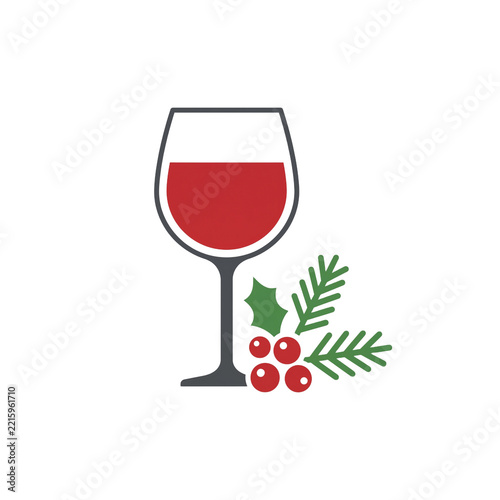 Christmas wine glass withpine needles festive holiday drink illustration