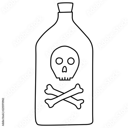 Hand-Drawn Poison Bottle with Skull and Crossbones Line Art Illustration for Halloween Spooky Craft Designs