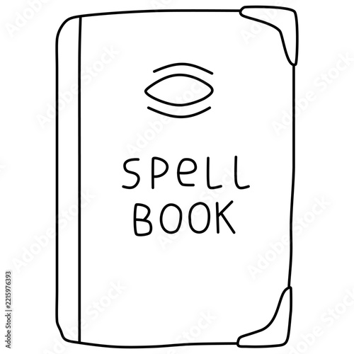 Hand-Drawn Magic Spell Book Line Art Illustration for Halloween Spooky Craft Designs