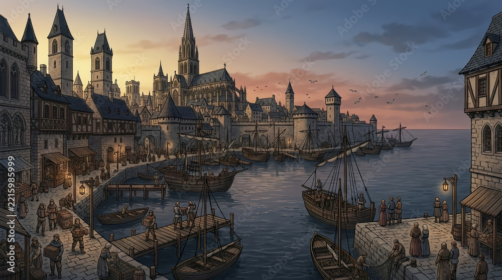 Fototapeta premium Gothic Harbor at Summer Evening