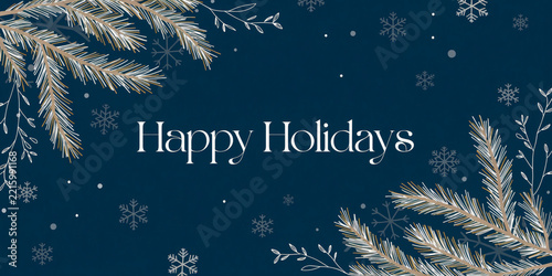 Elegant Holiday Greeting Card Design With Festive Elements And Snowflakes In The Background.