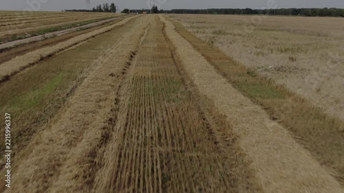 Drone advances over cut field swaths, D-Log