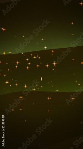 Golden Sparkling Stars Floating Over Dark Olive Green Flowing Waves