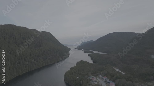 Forested Valley With a Winding River Channel — Aerial
