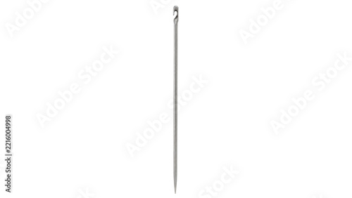 Obraz na plátně Single long silver metal needle with a hooked eye is precisely centered on a cle