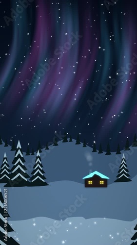 Christmas Aurora in Teal and Pink over Snowy Fir Forest