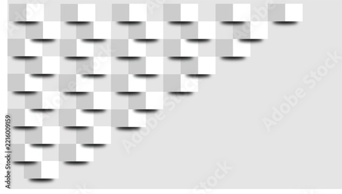 Abstract white geometric background pattern with layered overlapping shapes and soft shadows