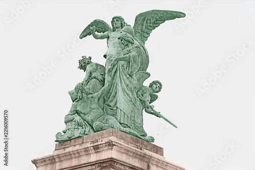 Statue of Virgin Mary And Angel on  Plaza In front of Coliseum Rome Italy