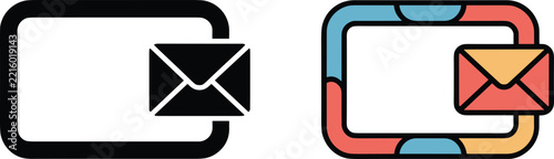 Email Envelope Icons Black and White and Color message