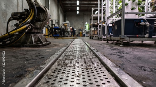 Industrial Hydroponics Facility with Equipment and Workflow Area