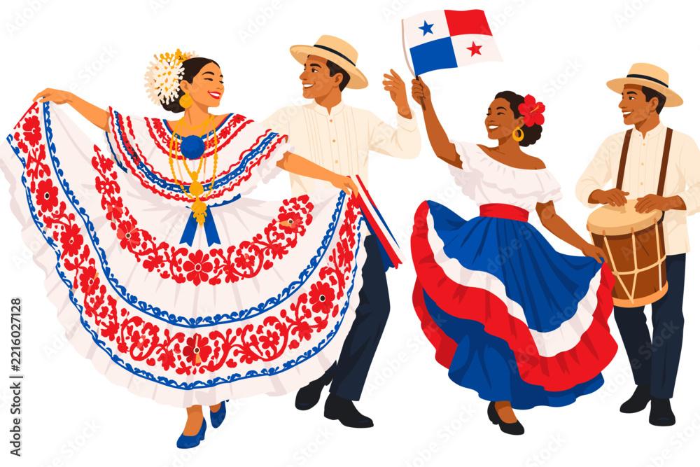 Fototapeta premium People celebrate in Panama City during a festive event with
