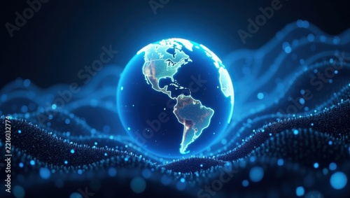 Futuristic Digital Globe with North and South America Visualization