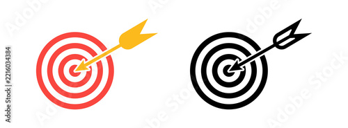 A set of two target icons, one colored in red and yellow and the other in black, both featuring an arrow hitting the center bullseye on a white background.
