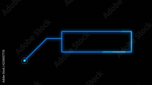 Blue holographic hud callout label glowing in dark digital space with sleek high-tech lines for sci-fi interface marketing