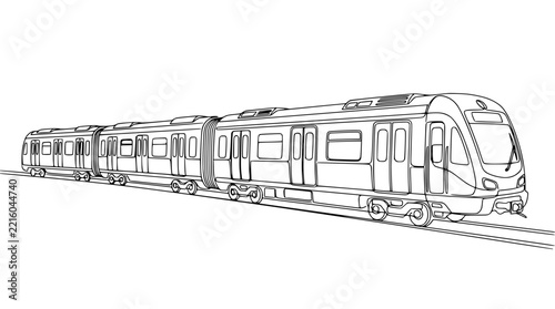 Modern Metro Train Line Art, Isolated on Transparent Background