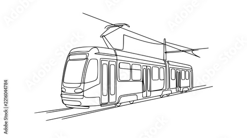 Modern Tram, Continuous Line Drawing, Isolated on Transparent Background