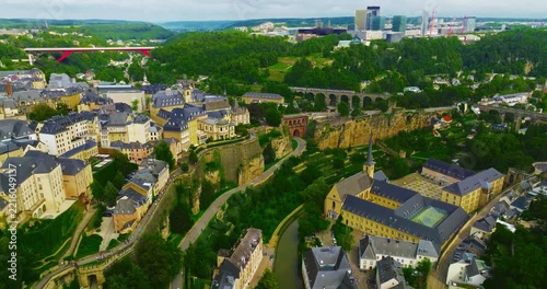 Aerial view of the beautiful city of Luxembourg, with its bridge and lovely old town