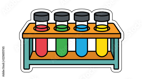 Test Tube Rack Holding Four Colorful Vials Vector Illustration
