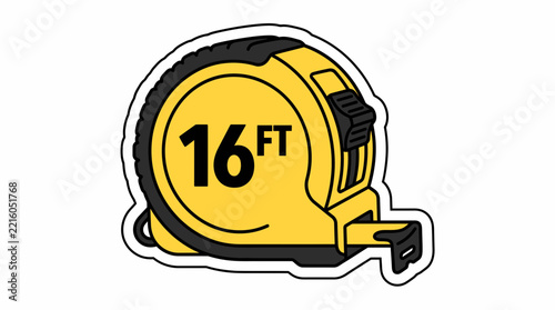 Yellow 16 Ft Retractable Tape Measure Casing Vector Illustration