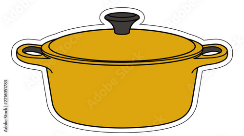 Yellow Cast Iron Dutch Oven Casserole Pot Vector Illustration