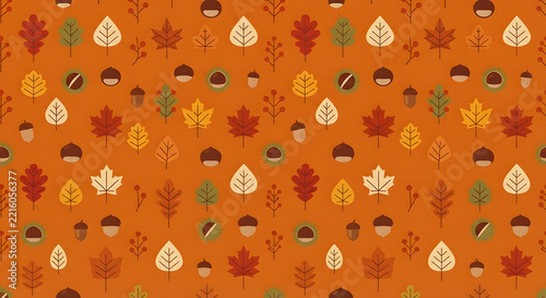 Fall autumn leaves and acorns seamless pattern