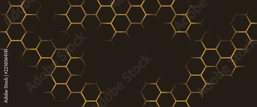 Hexagon technology black and gold colored honeycomb abstract background.  Eps10